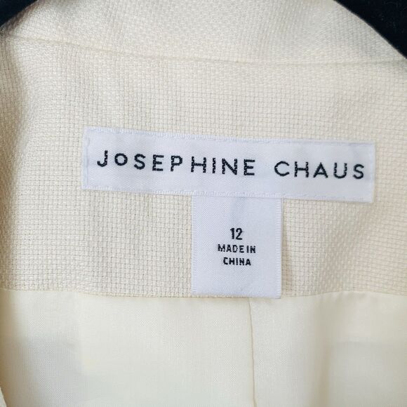 Josephine Chaus Blazer Jacket Women 12 Ivory Silk Linen Old Money Quiet Luxury - Picture 11 of 13